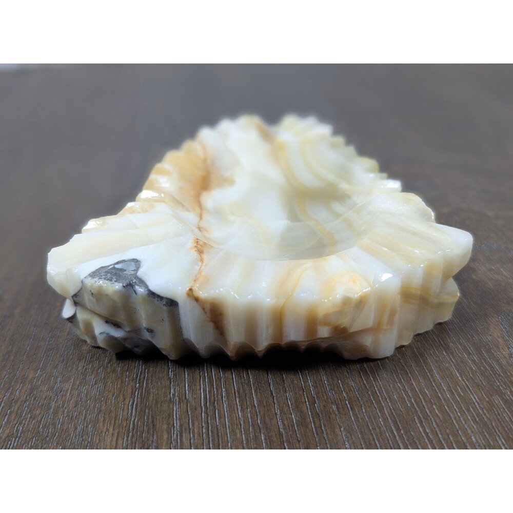 VTG Carved Natural Stone Ashtray Marble Onyx Calcite 1970s Cigarette Ridge Edges - Picture 4 of 9